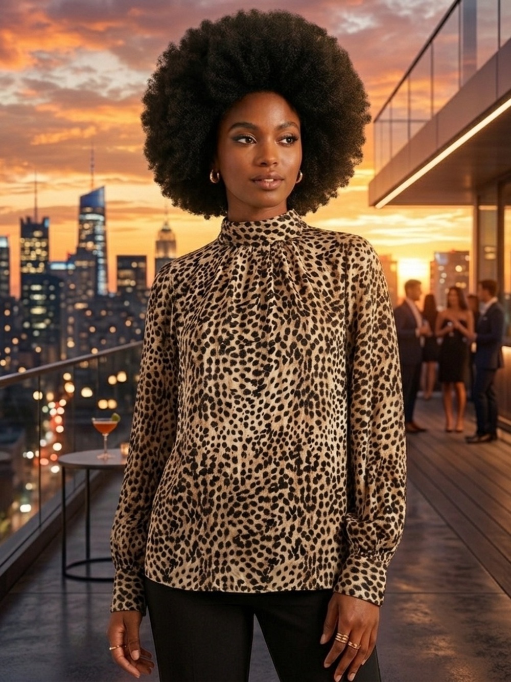 H&M Black and Cream Animal Print Blouse